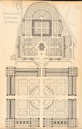 Monumentaler Gottesacker für Mailand (Cimitero monumentale di Milano), Mailand: Lageplan (aus: Entwürfe von Bohnstedt, Heft I-VIII, 1875-1877)