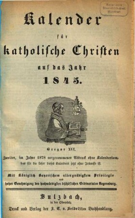 Kalender für katholische Christen : auf d. Jahr ... 1845 (1878) = 2. Abdr.