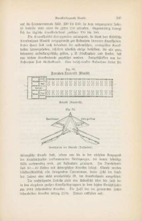Fig. 33. Baracken-Lazareth Moabit ; Fig. 34. Ventilation der Baracke (Dachreiter)
