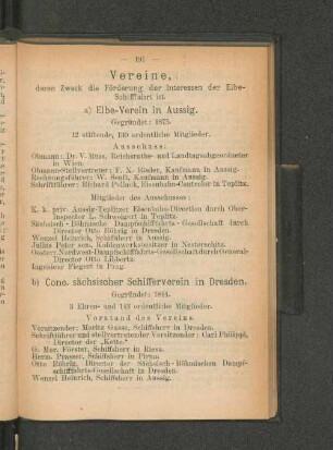 Vereine, deren Zweck die Förderung der Interessen der Elb-Schifffahrt ist.