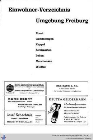 Einwohner-Verzeichnis Umgebung Freiburg.