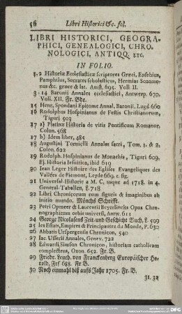 Libri Historici, Geographici, Genealogici, Chronologici, Antiqq. Etc