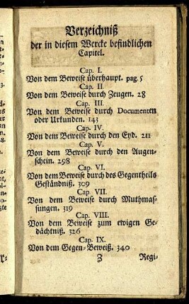Verzeichniß der in diesem Wercke befindlichen Capitel.