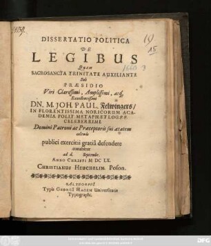 Dissertatio Politica De Legibus