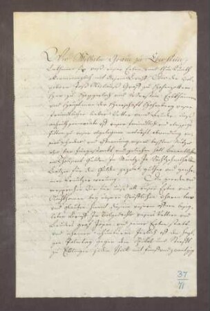 Schuldverschreibung des Grafen Wilhelm von Eberstein gegen Graf Jost Niklaus zu Hohenzollern über 1.000 fl.
