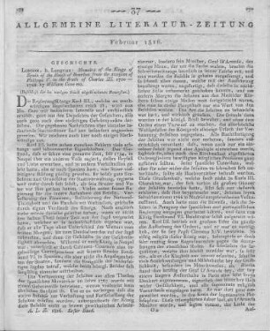 Coxe, W.: Memoirs of the Kings of Spain of the House of Bourbon from the accession of Philipp V. to the death of Charles III., 1700-1788. 2. Ed. Vol. 1-5. London: Longman 1815 (Beschluß der im vorigen Stück abgebrochenen Recension.)