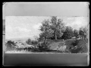 Landschaft mit Haus und Viehherde (?)