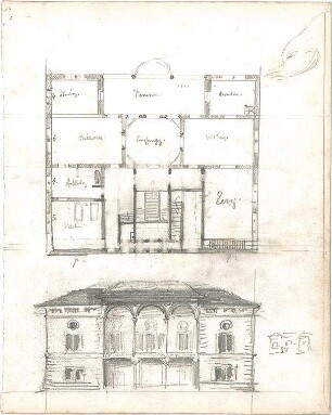 Hildebrand, Adolf von; Neapel (Italien); Zoologische Station - Grundriss, Ansicht