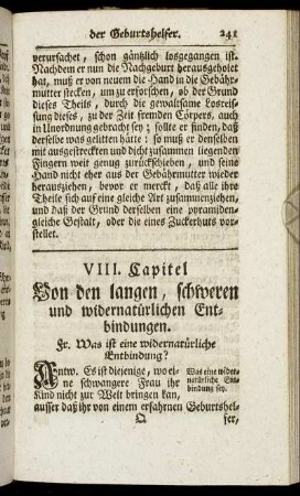 VIII. Capitel. Von den langen, schweren und widernatürlichen Entbindungen.