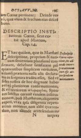 Descriptio Institutionis Coenae, sicut extat apud Marcum, Cap. 14.