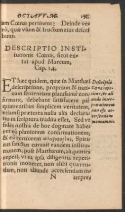 Descriptio Institutionis Coenae, sicut extat apud Marcum, Cap. 14.