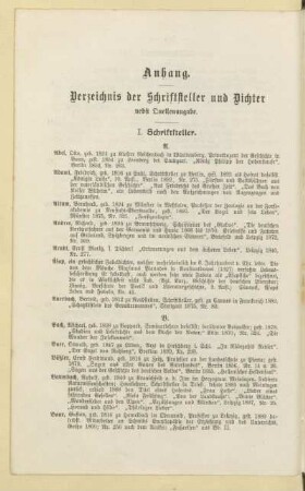Anhang. Verzeichnis der Schriftsteller und Dichter