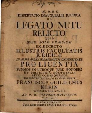 Diss. inaug. iur. de legato nutu relicto