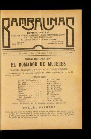 El domador de mujeres : comedia dramática en un acto y tres cuadros