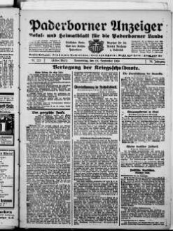 Paderborner Anzeiger : Lokal- und Heimatzeitung für das gesamte Paderborner Land : Tageszeitung für Jedermann : Publikationsorgan vieler Behörden