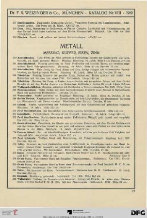 Metall. Messing, Kupfer, Eisen, Zinn (Nr. 260-307)