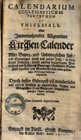 Calendarium ecclesiasticum perpetuum et universale ...