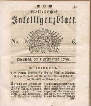 No. 6, Dienstag, den 5. Februarius 1799