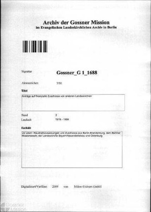 Anträge auf finanzielle Zuschüsse von anderen Landeskirchen