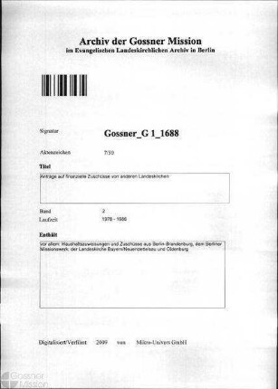 Anträge auf finanzielle Zuschüsse von anderen Landeskirchen