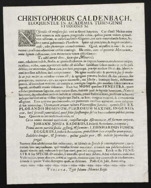 Christophorus Caldenbach, Eloquentiae In Academia Tubingensi Studiosis Sal.