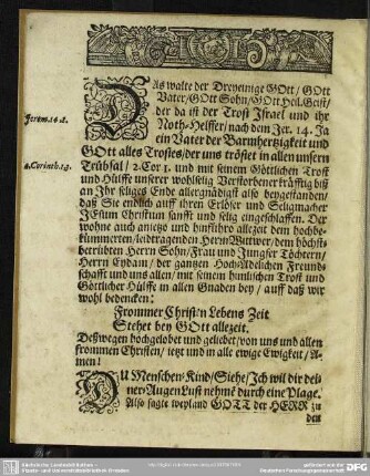 Leichenpredigt : Christliche Leich-Predigt. Textus. Exordium. Exegesis