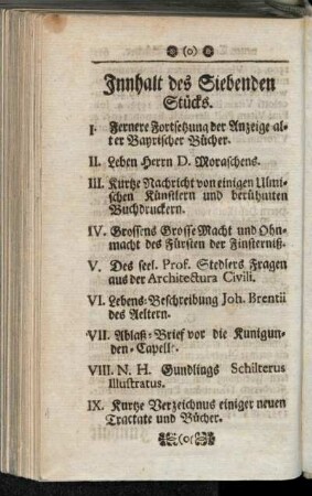 Innhalt des Siebenden Stücks.