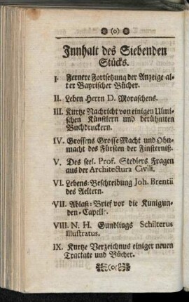 Innhalt des Siebenden Stücks.