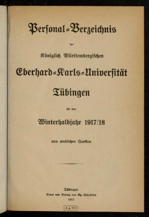 Studierendenverzeichnis 1917/18