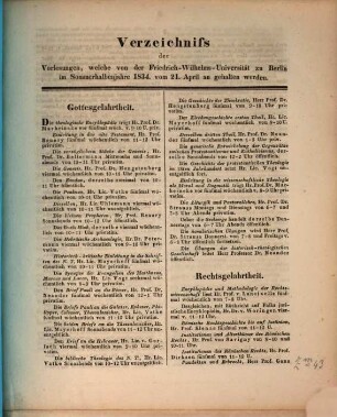 Verzeichnis der Vorlesungen. 1834, SH