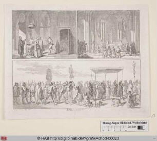 Historische Vorstellungen: Ein Beichtstuhl; Eine Kommunion; Eine Prozession.