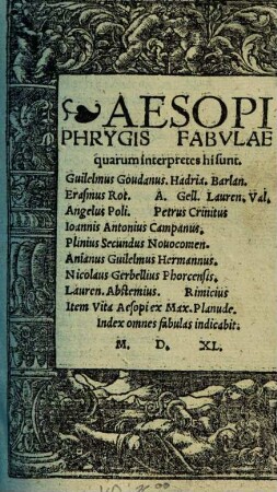 Aesopi Phrygis fabulae quarum interpretes sunt hi