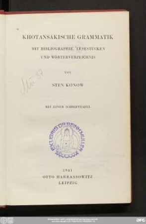 Khotansakische Grammatik : mit Bibliographie, Lesestücken und Wörterverzeichnis