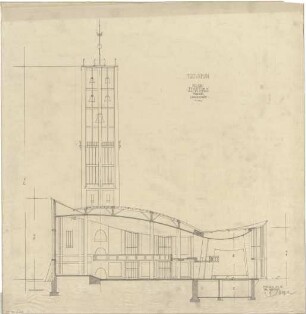 Gsaenger, Gustav; München, Sendlinger Tor Platz; Ev. Kirche St. Matthäus - Neubau (Längsschnitt)