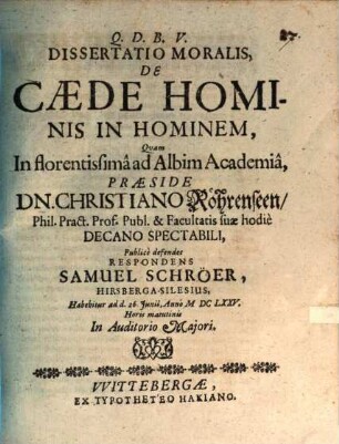Diss. mor. de caede hominis in hominem