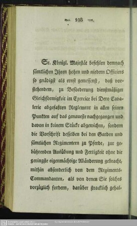 Sr. Königl. Majestät befehlen ... Ihren ... Officiers ...