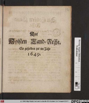 Dat Holsten Land-Recht : So geholden ys im Jahr 1649.