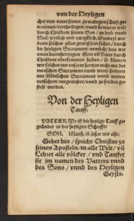 Von der Heyligen Tauff.