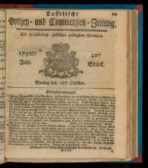 42tes Stueck, Montag den 18ten October. 1790