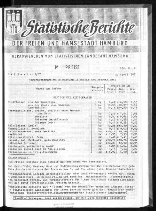 Verbraucherpreise in Hamburg im Januar und Februar 1967 : Lfd. Nr. 8
