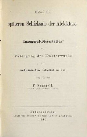 Ueber die späteren Schicksale der Atelektase : Kieler Inaug. Diss.