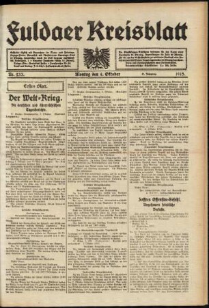 Erste Ausgabe vom Montag, den 04. Oktober 1915.