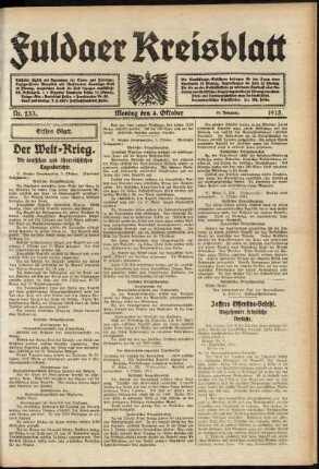 Erste Ausgabe vom Montag, den 04. Oktober 1915.