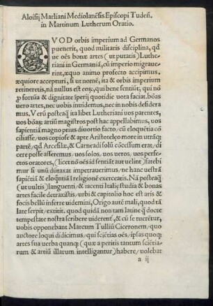 Aloisii Marliani Mediolanensis Episcopi Tudensis in Martinum Lutherum Oratio.
