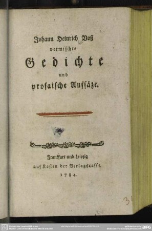 Johann Heinrich Voß vermischte Gedichte und prosaische Aufsäze