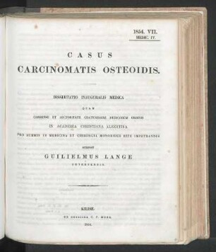 Casus Carcinomatis Osteoidis.