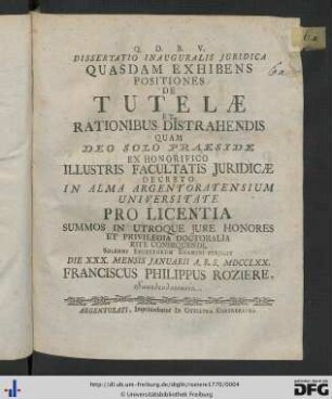 Dissertatio Inauguralis Juridica Quasdam Exhibens Positiones De Tutelae Et Rationibus Distrahendis