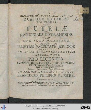 Dissertatio Inauguralis Juridica Quasdam Exhibens Positiones De Tutelae Et Rationibus Distrahendis