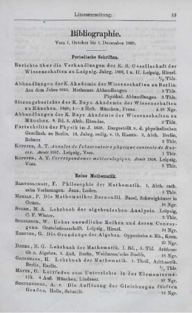 Bibliographie vom 1. October bis 1. December 1860.