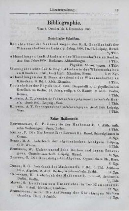 Bibliographie vom 1. October bis 1. December 1860.